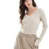 Glamorous Knitted V Neck Top In Gold Glitter Knit For Women