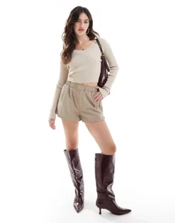 Glamorous Knitted V Neck Top In Gold Glitter Knit For Women -Glamorous Shop 207676113 4