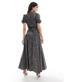 Glamorous Shirred Bodice Maxi Dress In Brown White Stripe For Women -Glamorous Shop 207676125 4