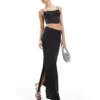 Glamorous Side Split Maxi Skirt In Black Satin For Women Black Sateen
