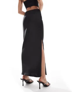 Glamorous Side Split Maxi Skirt In Black Satin For Women Black Sateen -Glamorous Shop 207676154 4