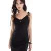 Glamorous Strappy Milkmaid Mini Dress In Black For Women
