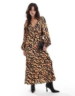 Glamorous V Neck Midi Dress In Digital Tie Dye For Women Digital Tie-dye