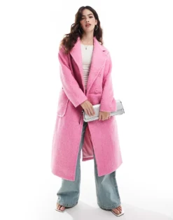 Glamorous Midi Length Coat In Bright Pink Marl For Women