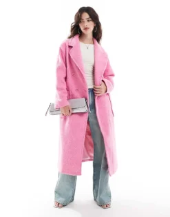 Glamorous Midi Length Coat In Bright Pink Marl For Women -Glamorous Shop 207676208 3