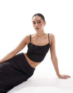 Glamorous Ruched Bust Crop Top In Black Satin For Women -Glamorous Shop 207676263 1 blacksatin 1