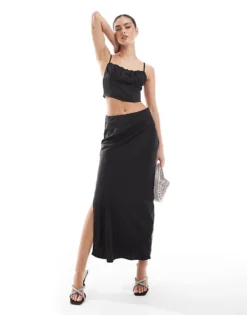 Glamorous Ruched Bust Crop Top In Black Satin For Women -Glamorous Shop 207676263 3