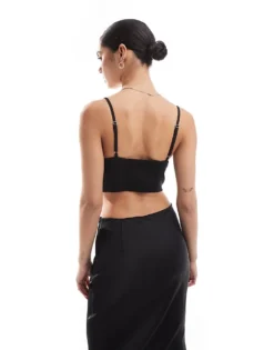 Glamorous Ruched Bust Crop Top In Black Satin For Women -Glamorous Shop 207676263 4