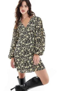 Glamorous Wrap Mini Dress In Yellow Folk Floral For Women -Glamorous Shop 207676266 1 yellowfolkfloral 1