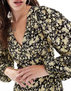 Glamorous Wrap Mini Dress In Yellow Folk Floral For Women -Glamorous Shop 207676266 4