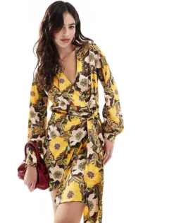 Glamorous Wrap Mini Dress In Psychedelic Multi Floral For Women -Glamorous Shop 207676336 4