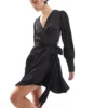 Glamorous Wrap Mini Dress In Black Sateen For Women