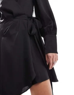 Glamorous Wrap Mini Dress In Black Sateen For Women -Glamorous Shop 207676339 3