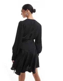 Glamorous Wrap Mini Dress In Black Sateen For Women -Glamorous Shop 207676339 4