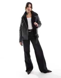 Glamorous Aviator Oversized Jacket In Washed Black For Women -Glamorous Shop 207676370 3