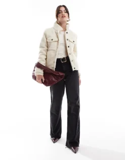 Glamorous Shearling Trucker Jacket In Cream For Women -Glamorous Shop 207676377 3