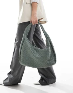 Glamorous Oversized Woven Shoulder Bag In Olive Green For Women Khaki -Glamorous Shop 207705840 3