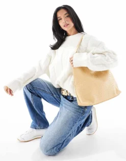 Glamorous Large Woven Shoulder Bag In Butter Yellow For Women -Glamorous Shop 207705851 1 yellow 1