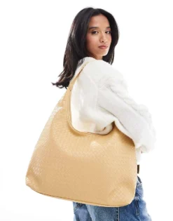 Glamorous Large Woven Shoulder Bag In Butter Yellow For Women -Glamorous Shop 207705851 3