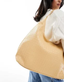 Glamorous Large Woven Shoulder Bag In Butter Yellow For Women -Glamorous Shop 207705851 4