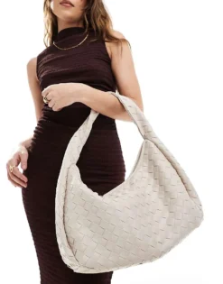 Glamorous Oversized Woven Shoulder Bag In Off White For Women Ivory -Glamorous Shop 207705858 4
