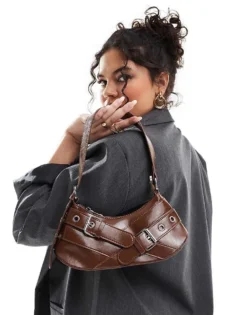 Glamorous Buckle Detail Shoulder Bag In Brown For Women