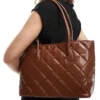 Glamorous Large Quilted Shoulder Bag In Brown For Women