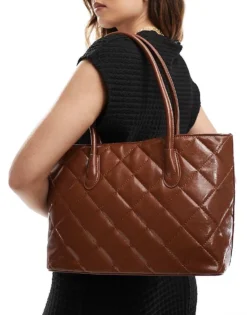 Glamorous Large Quilted Shoulder Bag In Brown For Women