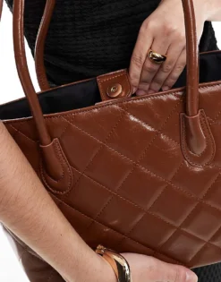 Glamorous Large Quilted Shoulder Bag In Brown For Women -Glamorous Shop 207705933 3