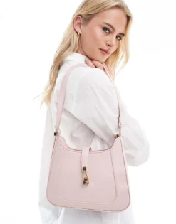 Glamorous Shoulder Bag With Gold Clasp Detail In Pale Pink For Women Light Pink