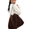 Glamorous Large Faux Suede Tote Bag In Dark Brown For Women