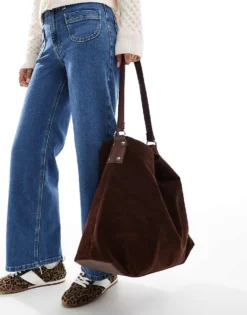 Glamorous Large Faux Suede Tote Bag In Dark Brown For Women -Glamorous Shop 207705990 3