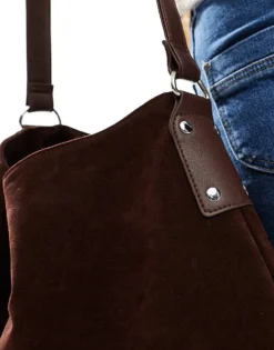 Glamorous Large Faux Suede Tote Bag In Dark Brown For Women -Glamorous Shop 207705990 4