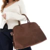 Glamorous Faux Suede Handheld Large Tote Bag In Brown For Women