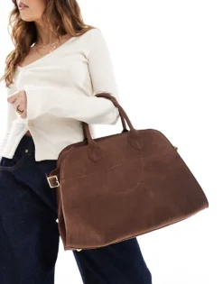 Glamorous Faux Suede Handheld Large Tote Bag In Brown For Women