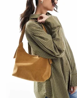 Glamorous Faux Suede Shoulder Tote Bag In Beige For Women