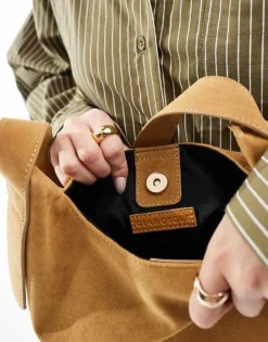 Glamorous Faux Suede Shoulder Tote Bag In Beige For Women -Glamorous Shop 207706044 4