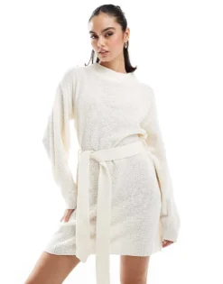 Glamorous Belted Jumper Mini Dress In Bone For Women -Glamorous Shop 207770951 1 bone 1
