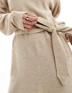 Glamorous Belted Jumper Mini Dress In True Ecru For Women -Glamorous Shop 207770996 3