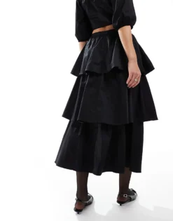 Glamorous Tiered Midi Skirt In Black For Women -Glamorous Shop 207771028 3