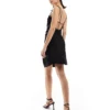 Glamorous Strappy Bias Cut Midi Dress In Black Satin For Women