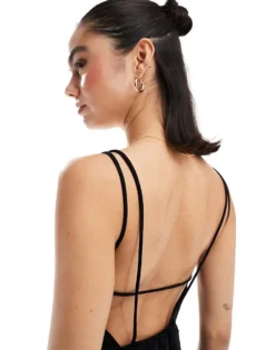 Glamorous Strappy Bias Cut Midi Dress In Black Satin For Women -Glamorous Shop 207771199 3