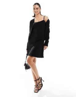 Glamorous Strappy Bias Cut Midi Dress In Black Satin For Women -Glamorous Shop 207771199 4