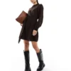 Glamorous Belted Jumper Mini Dress In Walnut For Women