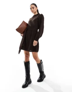 Glamorous Belted Jumper Mini Dress In Walnut For Women