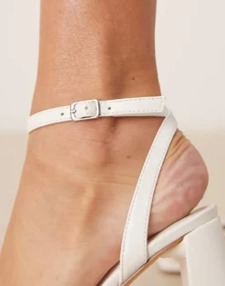 Glamorous Mid Block Heeled Bow Sandals In White For Women -Glamorous Shop 207936448 3