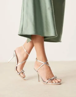 Glamorous Bow Heeled Sandals In Silver Crinkle For Women -Glamorous Shop 207936456 3