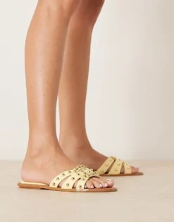 Glamorous Studded Flat Sandals In Butter Yellow For Women -Glamorous Shop 207936576 4