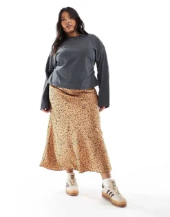 Glamorous Bias Cut Maxi Skirt In Tan Black Spot For Women