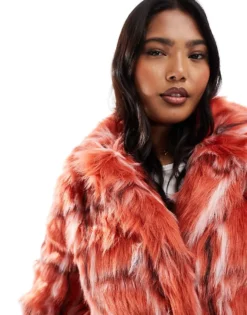 Glamorous Faux Fur Coat In Red Fur Check For Women -Glamorous Shop 208001699 3